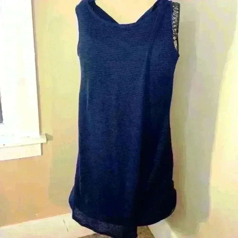 H by Halston Midnight blue Asymmetrical Sleeveless Dress Size 2 - Picture 3 of 6
